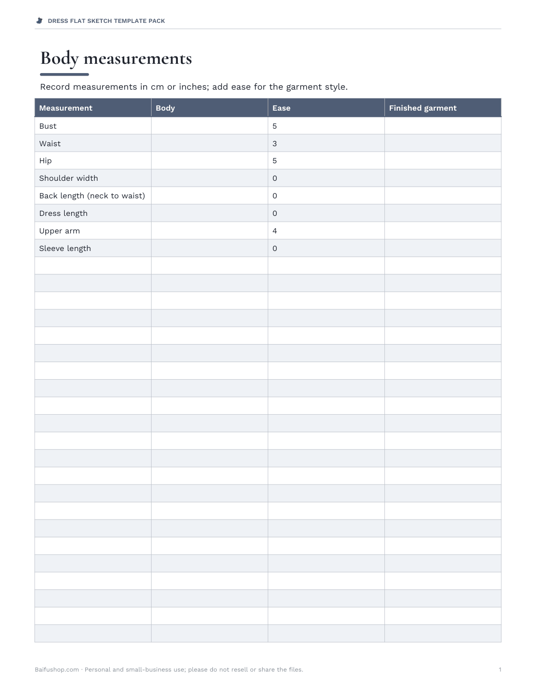 Preview of the first page of Measurement sheet