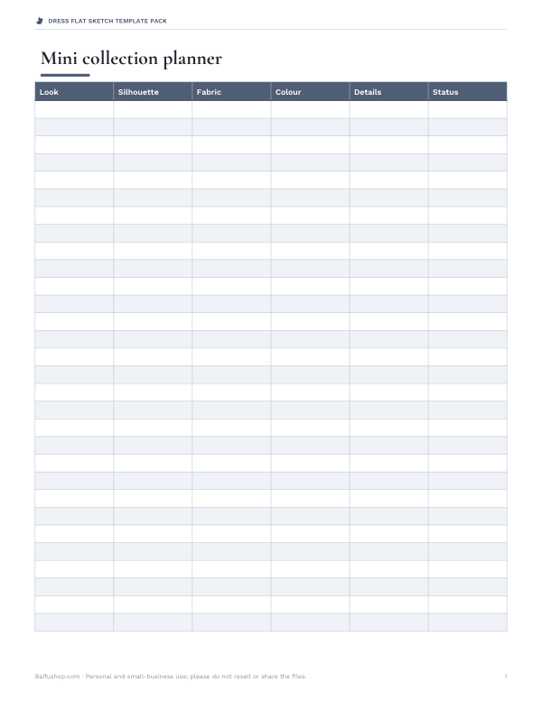 Preview of Printable Dress Collection Planner